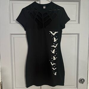 SOLD Too Fast Black Mini Dress with Bat Side Print
